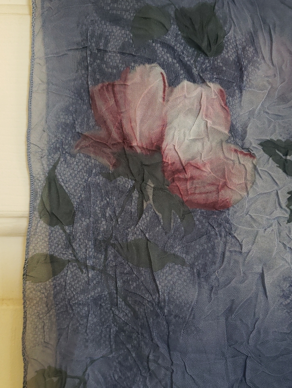 Blue Watercolor Floral Crinkle Chiffon Scarf Sheer Romantic Wrap 58x13 - Picture 8 of 10